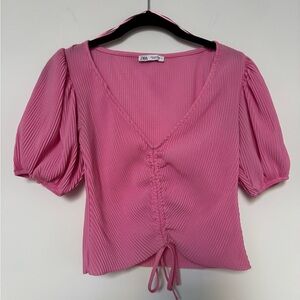 Zara Pink V-Neck Ruched Top